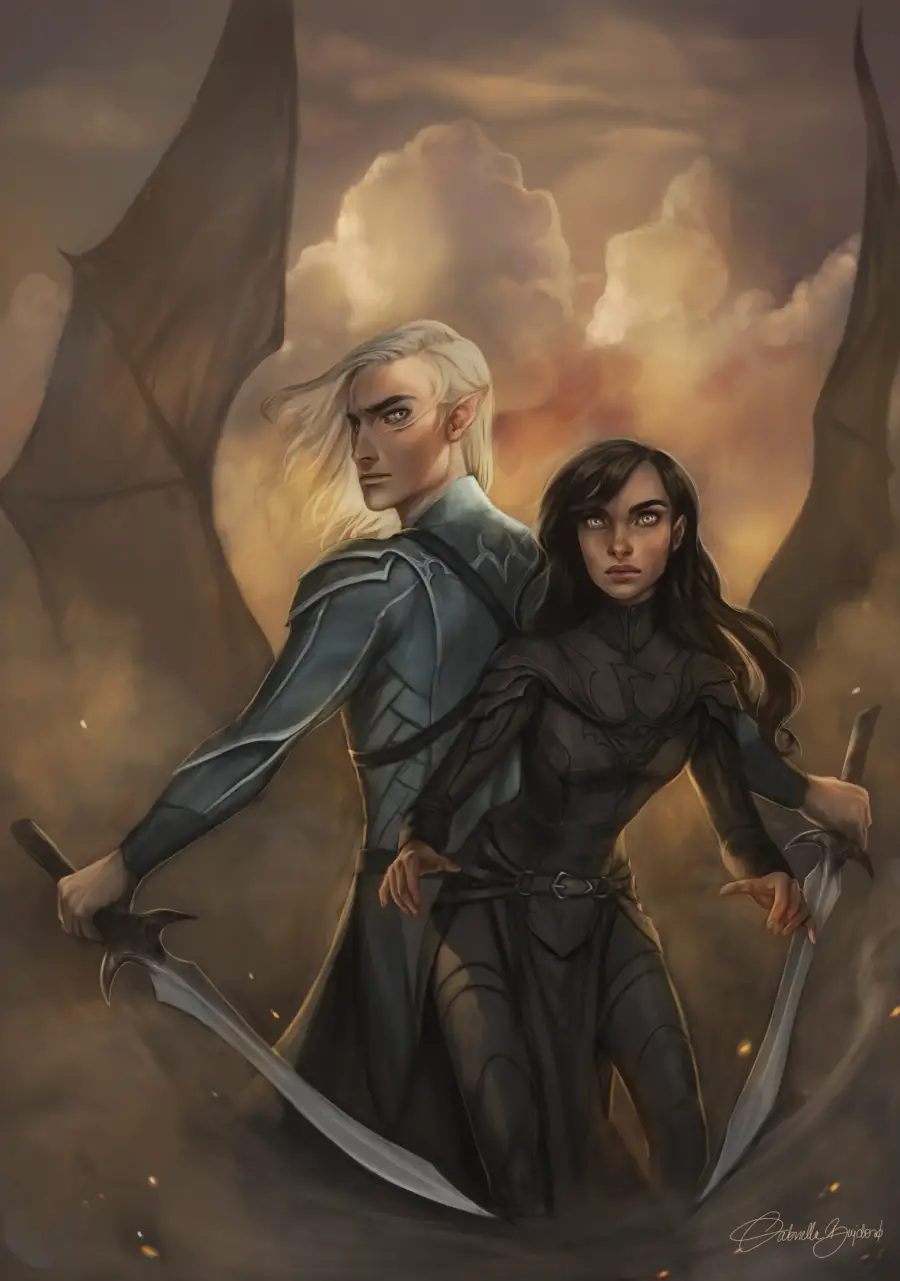 Drawing of Asharaya Myrassar and Derron Argarys from C. M. Karys' story "Ilahara: The Last Myrassar"