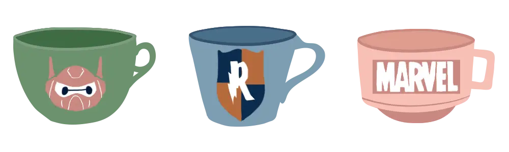 post divider - picture of 3 mugs with nerdy designs on them