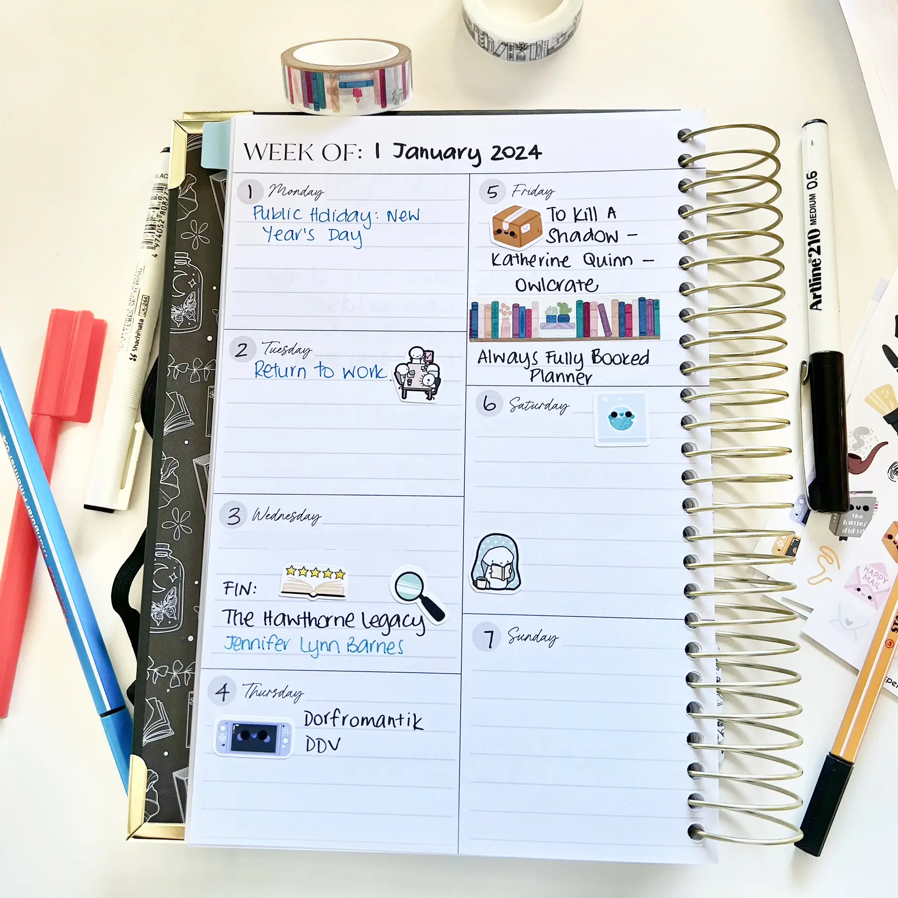 Week 1 spread of my Always Fully Booked 2024 Planner